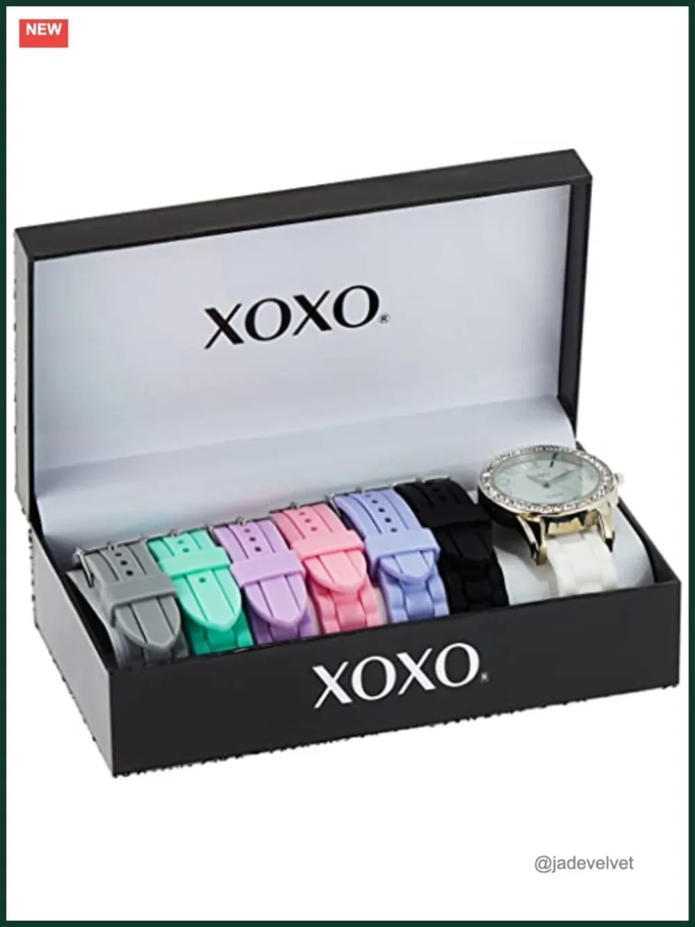 Silver-Tone Analog Watch Crystal-Accent Bezel 7 Interchangeable Silicone Bands